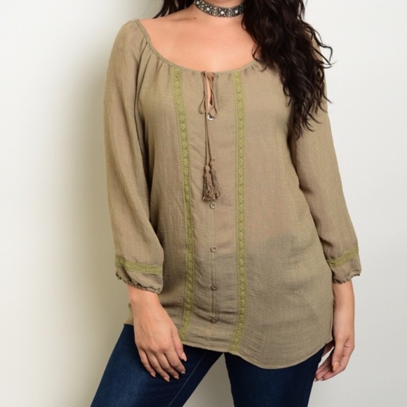 Araza Tops - NEW Peasant Style Top Blouse Crochet Plus Size